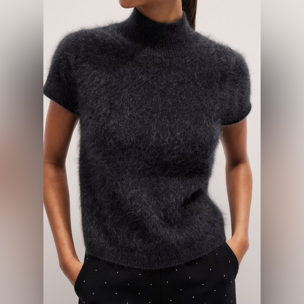 Me and Em - Shrunken Baby Tee in Brushed Cashmere charcoal melange size xs